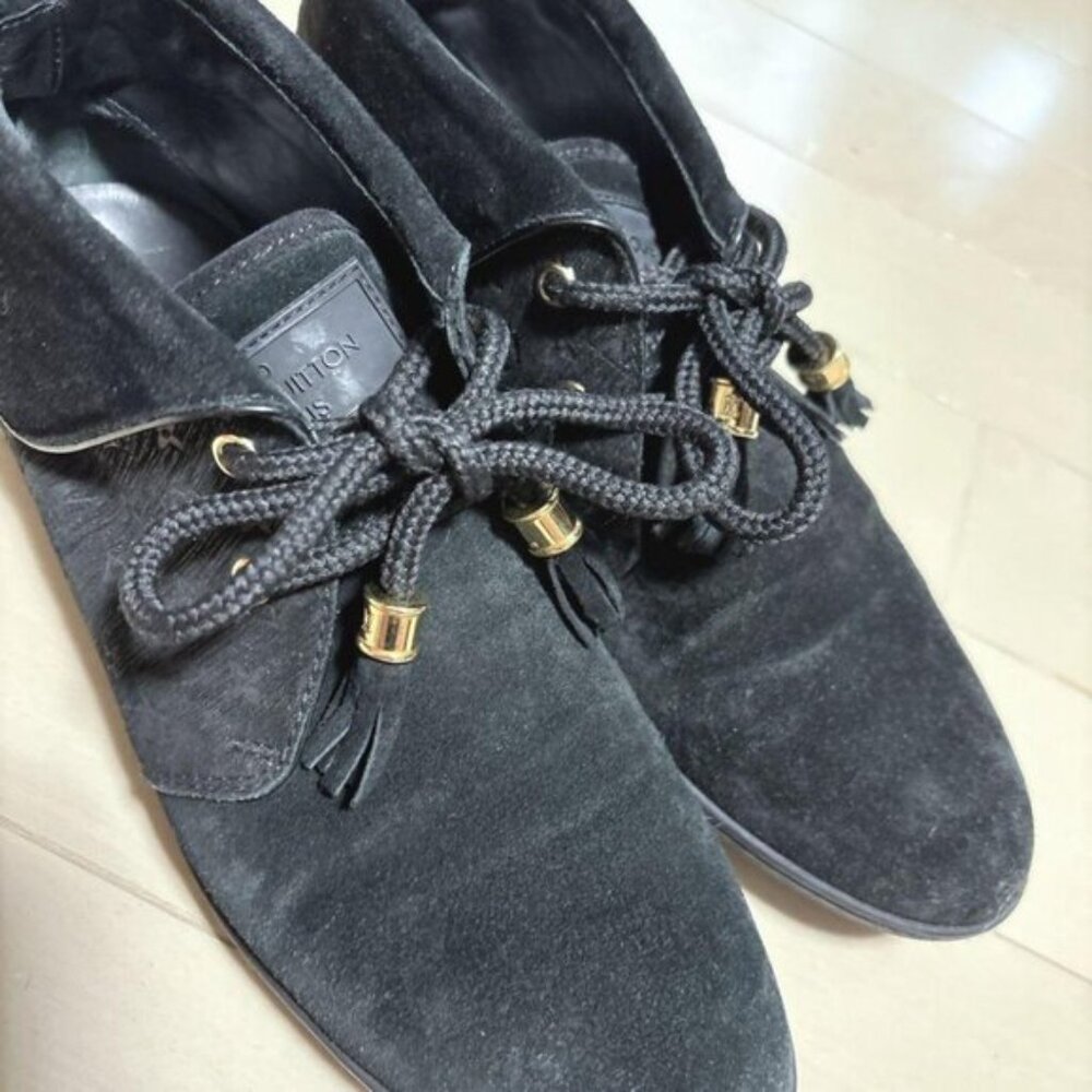 LOUIS VUITTON Boots Heel Monogram Suede Black EU36.5 RARE! - Picture 3 of 16